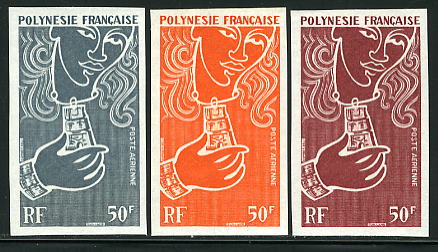 Polinesia_1970_Yvert_PA38-Scott_C61_different_colors