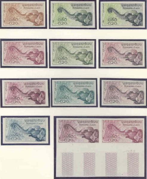 Laos_1958_Yvert_45-Scott_42_different_colors