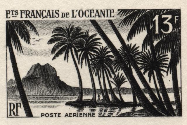 Polinesia_Oceanie_1955_Yvert_PA32a-Scott_C23_unadopted_small-size_palms_black_b_AP_detail