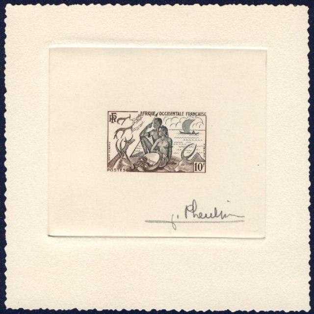Fr_West_Africa_1954_Yvert_49a-Scott_60_unissued_10f_hunting_and_fishing_black_+_dark-brown_AP