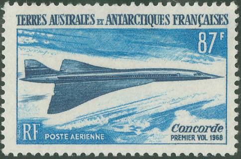FSAT_1969_Yvert_PA19A-Scott_C18_unissued_87f_Concorde_f_US