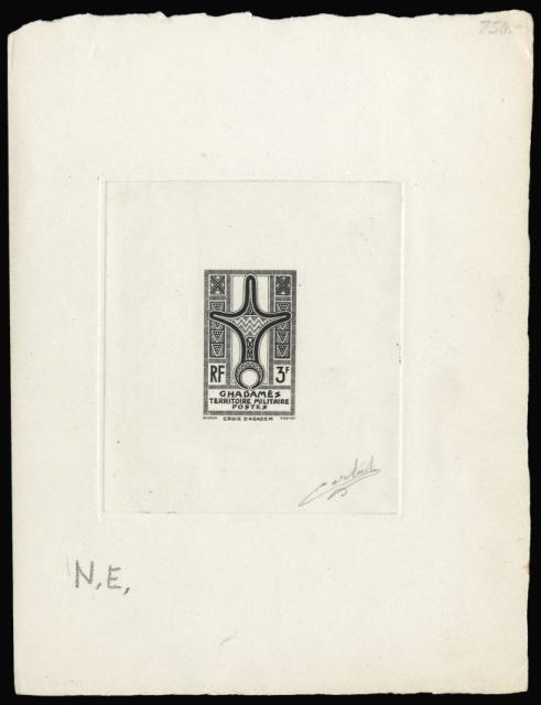 Ghadames_1949_Yvert_1a-Scott_1_unadopted_3f_Agades_Cross_black_AP