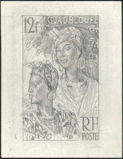 Guadeloupe_1947_Yvert_209a-Scott_201_unadopted_12f_femmes_indigenes_MAQ