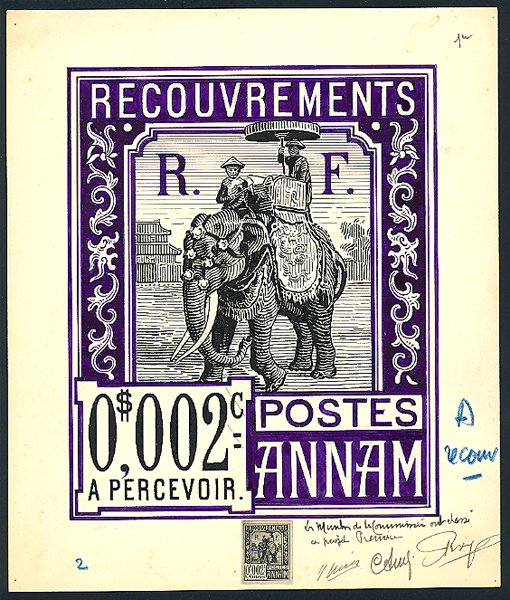 Indochine_1927_Yvert_Taxe_52a-Scott_unadopted_2c_elephant_MAQ