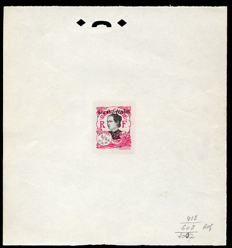 Indochina_Kouang-Tcheou_1923_Yvert_55a-Scott_unissued_black_overprint_604_red_413_+_black_608_background_2007_typo_CP