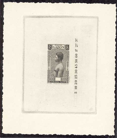 Gabon_1932_Yvert_Taxe_23b-Scott_unissued_in_TD_native_woman_2eme_etat_black_AP