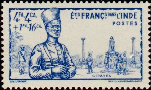 Fr_India_1941_Yvert_125-Scott_4fa_4ca_+_1fa_16ca_Empire_IS