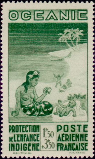 Polinesia_Oceanie_1942_Yvert_PA4-Scott_1f50_+3f50_Protection_Enfance_IS