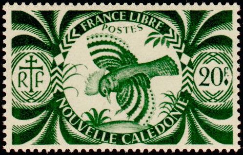 N_Caledonia_1943_Yvert_243-Scott_20f_Cagou_bird_IS
