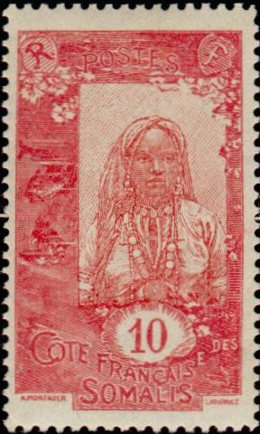 Somali_Coast_1915_Yvert_87-Scott_10c_native_woman_typo_IS