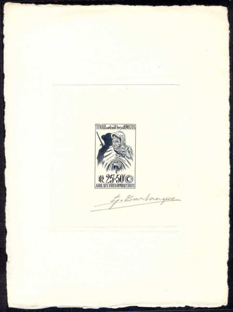 Tunisia_1950_Yvert_337a-Scott_B113_unadopted_25f_+_50f_combattants_dark-grey_a_AP