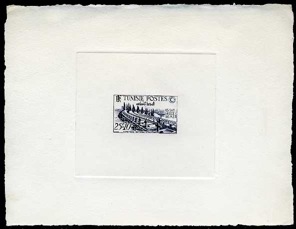 Tunisia_1951_Yvert_351a-Scott_B116_unissued_25f_+_10f_Gammarth_Cemetery_black_a_AP