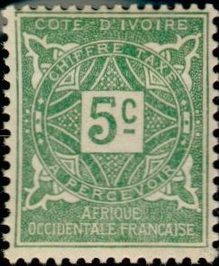 Ivory_Coast_1915_Yvert_Taxe_9-Scott_J9_typo