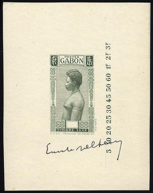 Gabon_1932_Yvert_Taxe_23a-Scott_unissued_ruled_ground_native_woman_2eme_etat_black_AP