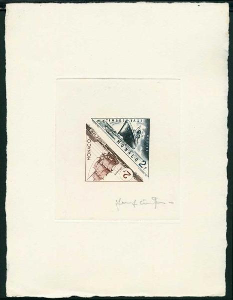 Monaco_1953_Yvert_Taxe_40-41-Scott_J40a_dark-blue_+_dark-brown_aa