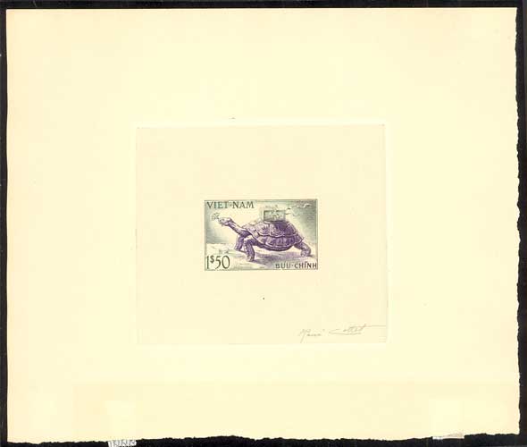 Sud_Vietnam_1955_Yvert_31a-Scott_29_unadopted_tortue_violet_+_green_bb_AP