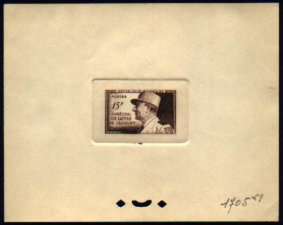 France_1952_Yvert_920a-Scott_675a_unadopted_Marechal_de_Lattre_Type_I-b_brown_1705_Lc_a_CP