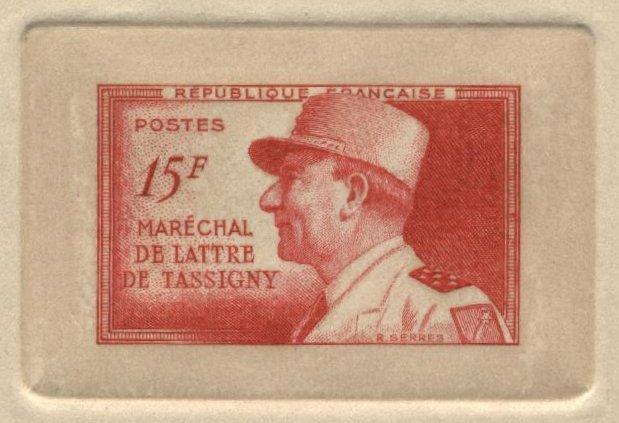 France_1952_Yvert_920a-Scott_675a_unadopted_Marechal_de_Lattre_Type_I-b_red_1431_Lx_CP_detail