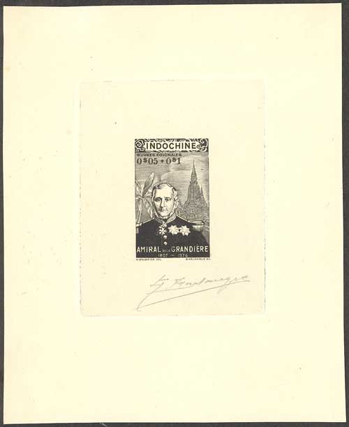 Indochine_1943_Yvert_263a-Scott_unadopted_5c_+_10c_Pierre_de_La_Grandiere_black_ba_AP