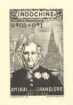 Indochine_1943_Yvert_263a-Scott_unadopted_5c_+_10c_Pierre_de_La_Grandiere_black_ba_AP_detail