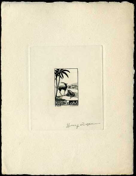 Morocco_1939_Yvert_196a-Scott_173_unissued_engraved_4f50_gazelles_black_b_AP