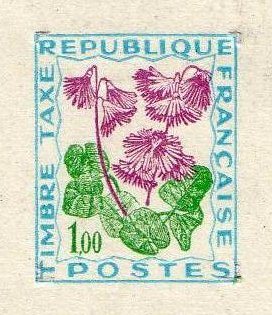 France_1964_Yvert_Taxe_102-Scott_light-blue_+_green_+_lilac_typo_detail