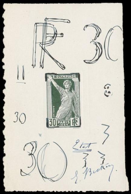 France_1924_Yvert_186b-Scott_201_unadopted_Jeux_Olympiques_Paris_30c_dark-green_typo_aa_AP