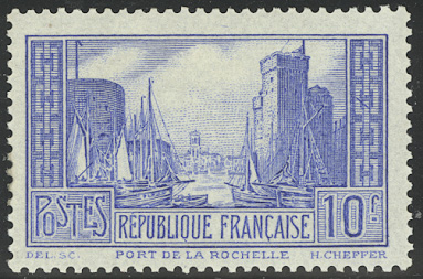 France_1929_Yvert_261-Scott_251_Port_de_la_Rochelle_blue_b_IS