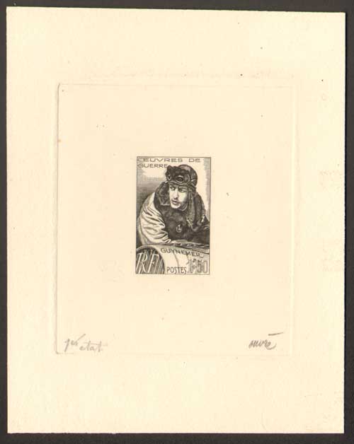 France_1940_Yvert_461a-Scott_396_unadopted_1f_+_50c_Georges_Guynemer_1er_etat_black_cb_AP