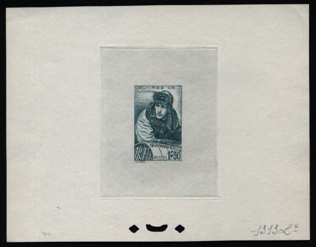 France_1940_Yvert_461a-Scott_396_unadopted_1f_+_50c_Georges_Guynemer_green_1313_Lx_aa_CP