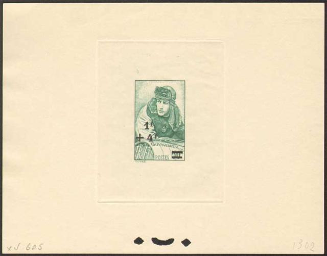France_1940_Yvert_461b-Scott_396_unadopted_overprint_1f_+_4f_Georges_Guynemer_green_1302_ab_CP
