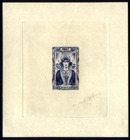 France_1944_Yvert_595a-Scott_B169a_unadopted_1f50_+_4f50_Bearn_dark-blue_AP