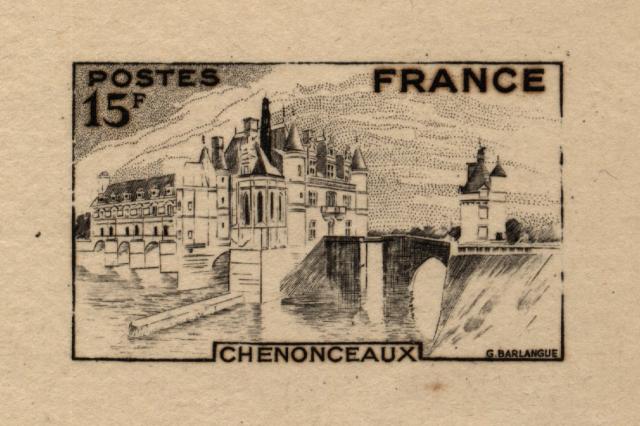 France_1944_Yvert_610a-Scott_473_unadopted_Chateau_de_Chenonceaux_black_a_AP_detail