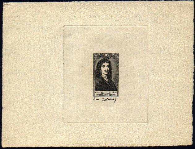 France_1944_Yvert_612a-Scott_B179_unadopted_Moliere_black_d_AP