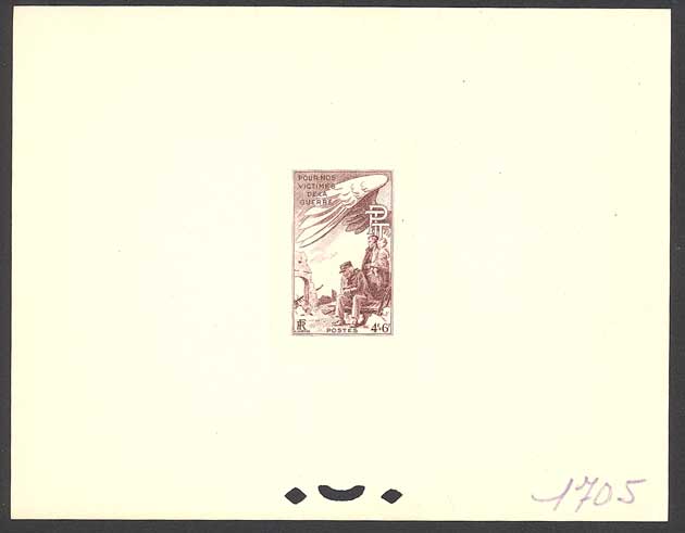 France_1945_Yvert_737a-Scott_B192_unadopted_4f_+_6f_Victimes_de_Guerre_brown_1705_CP