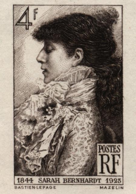 France_1945_Yvert_738b-Scott_B191_unadopted_4f_Sarah_Bernhardt_by_Mazelin_sepia_a_AP_detail