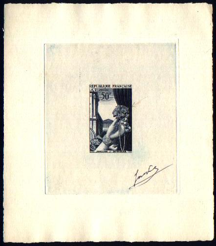 France_1951_Yvert_973b-Scott_714b_unadopted_joaillerie_Type_II_dark-blue_b_AP