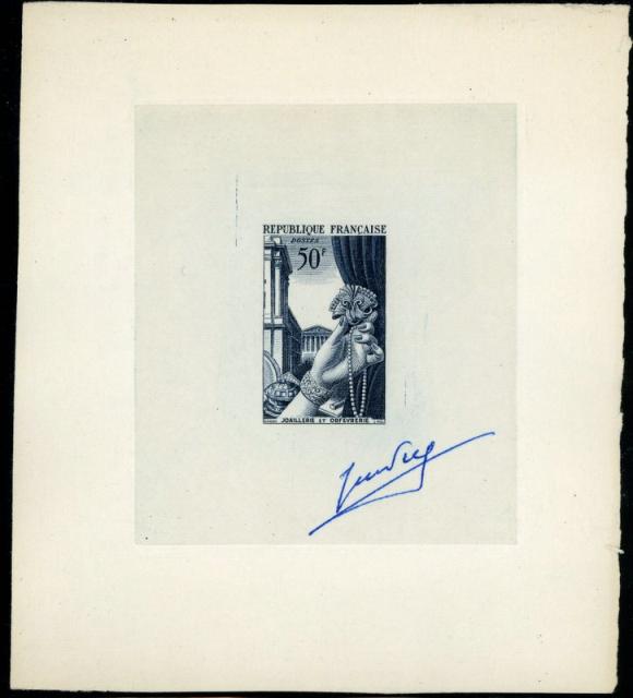 France_1951_Yvert_973b-Scott_714b_unadopted_joaillerie_Type_II_dark-blue_d_AP