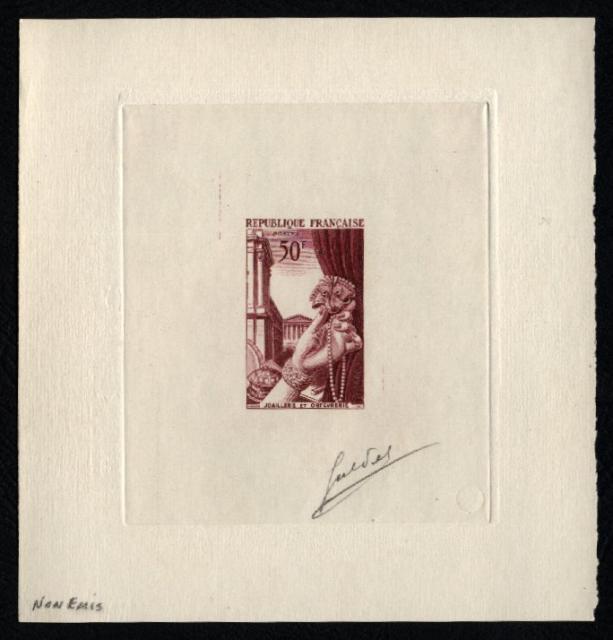 France_1951_Yvert_973b-Scott_714b_unadopted_joaillerie_Type_II_dark-lilac_a_AP