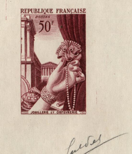 France_1951_Yvert_973b-Scott_714b_unadopted_joaillerie_Type_II_dark-lilac_a_AP_detail