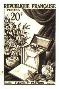 France_1951_Yvert_974a-Scott_715a_unadopted_20f_fleurs_et_parfums_Type_I_sepia_a_AP_detail