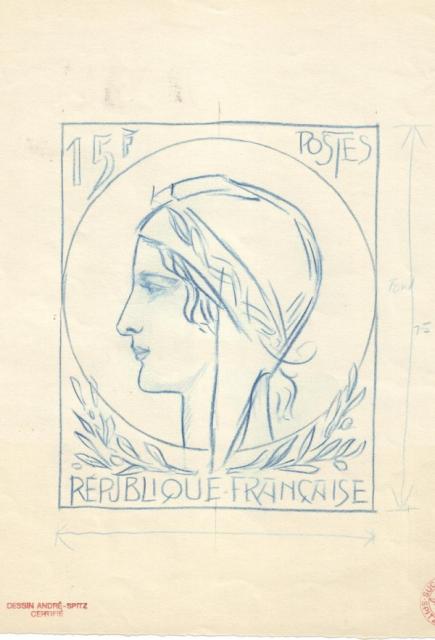 France_1953_Yvert_unadopted_15f_Marianne_de_Spitz_Type_a_Stage_1_MAQ