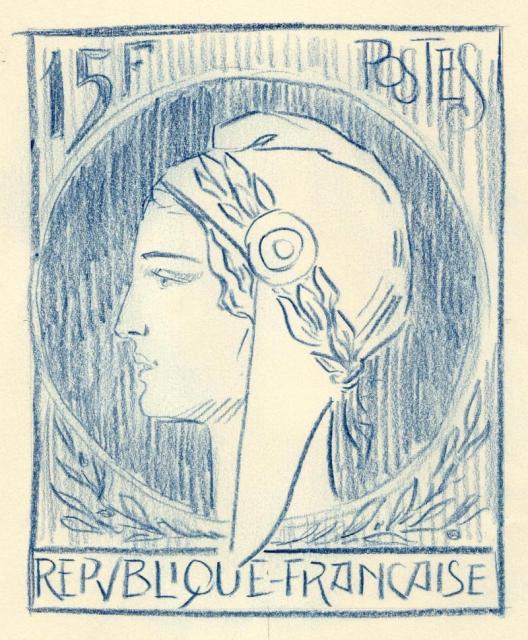 France_1953_Yvert_unadopted_15f_Marianne_de_Spitz_Type_a_Stage_2_MAQ_detail_a