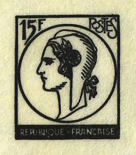 France_1953_Yvert_unadopted_15f_Marianne_de_Spitz_Type_b_black_ATP_detail