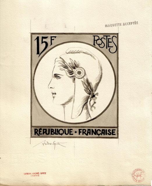 France_1953_Yvert_unadopted_15f_Marianne_de_Spitz_Type_b_MAQ