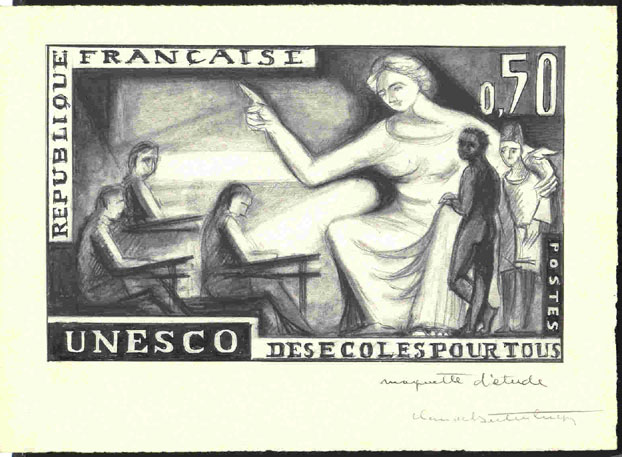 France_1961_Yvert_Serv_25b-Scott_unadopted_Unesco_MAQ