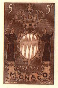 Monaco_1954_Yvert_411a-Scott_318_unissued_in_TD_armoirie_brown_a_AP_detail