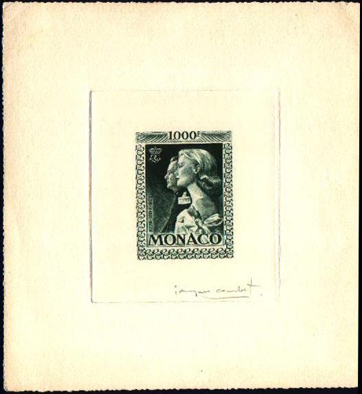 Monaco_1959_Yvert_PA72a-Scott_C55_unadopted_1000f_Grace_et_Rainier_III_gros_dark-green_a_AP