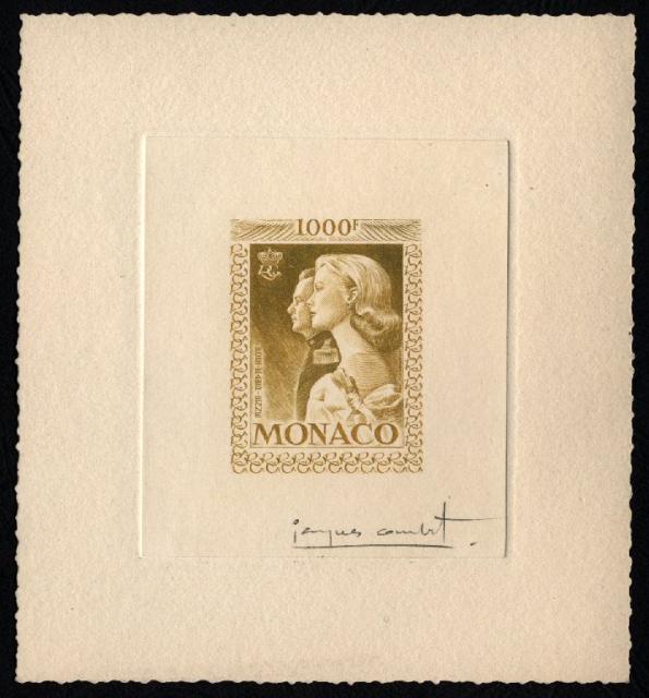 Monaco_1959_Yvert_PA72b-Scott_C55_unadopted_1000f_Grace_et_Rainier_III_maigre_brown-yellow_AP