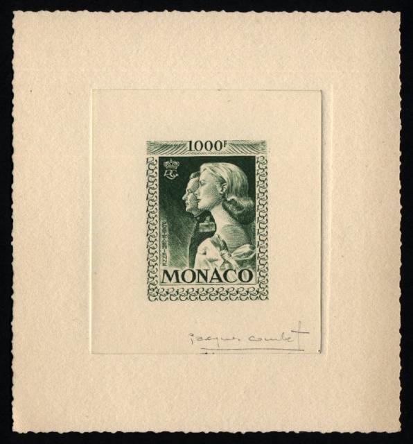 Monaco_1959_Yvert_PA72b-Scott_C55_unadopted_1000f_Grace_et_Rainier_III_maigre_green_a_AP